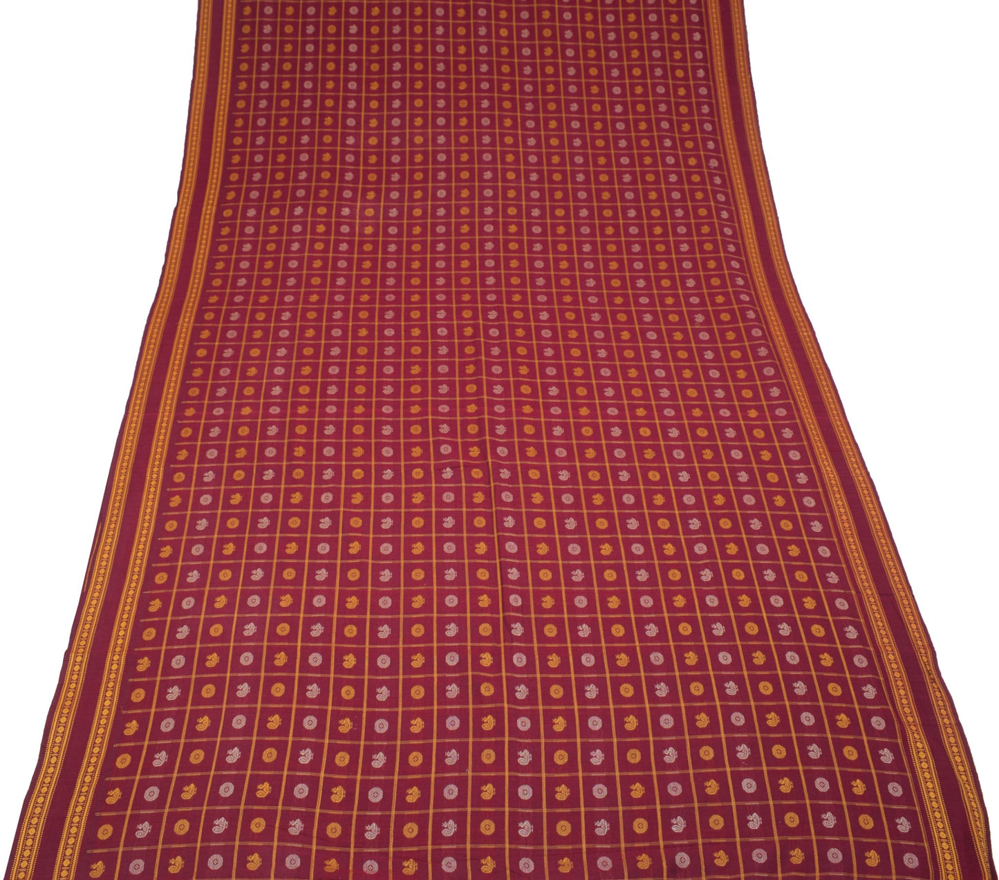 Sushila Vintage Kanchi Cotton Saree Maroon Thread Hand Woven Checks & butta Sari