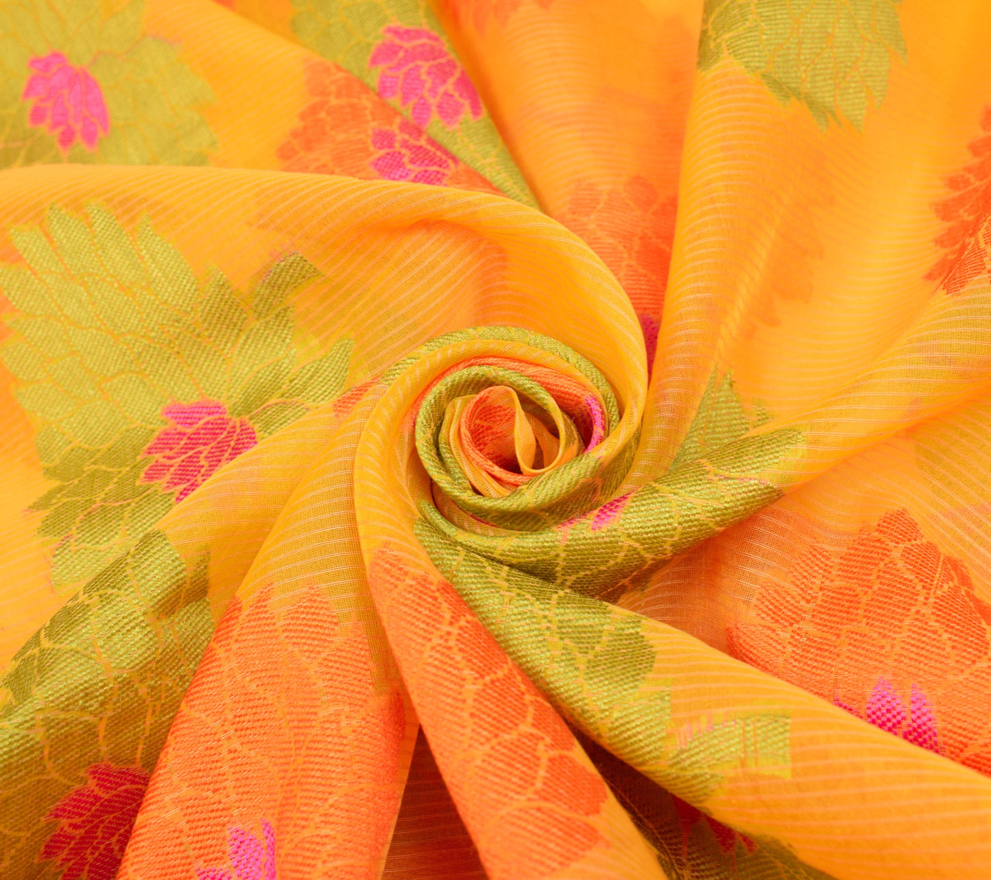 Sushila Vintage Yellow Woven Saree Art Silk Floral Indian Women Sari 5YDS Fabric