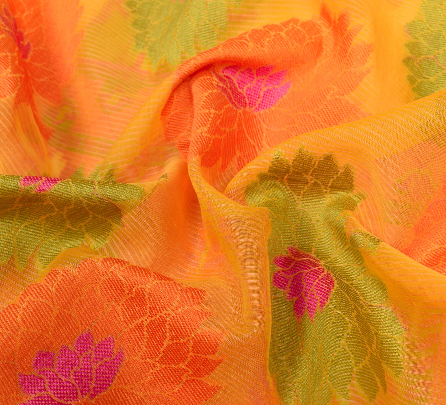 Sushila Vintage Yellow Woven Saree Art Silk Floral Indian Women Sari 5YDS Fabric