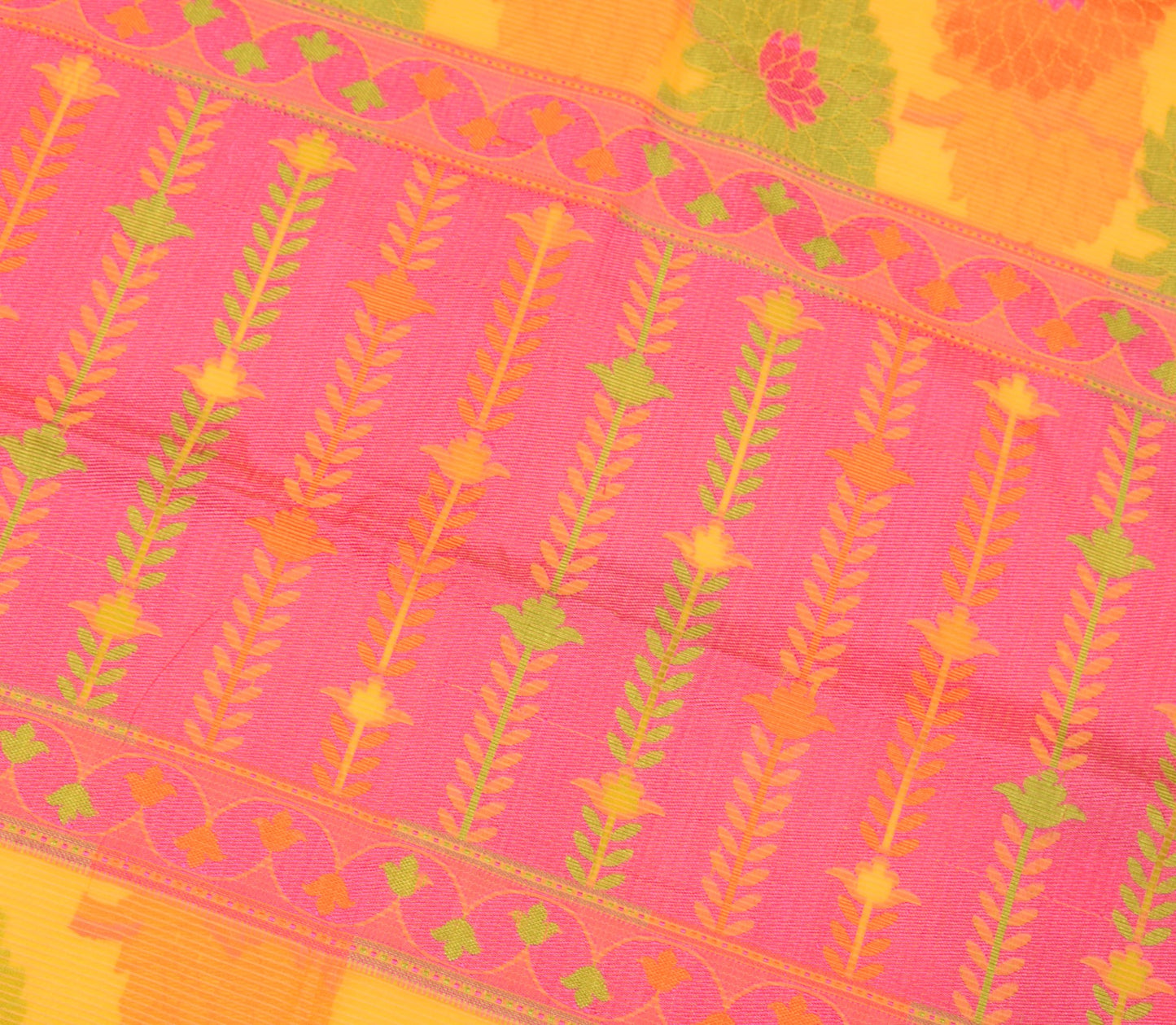 Sushila Vintage Yellow Woven Saree Art Silk Floral Indian Women Sari 5YDS Fabric
