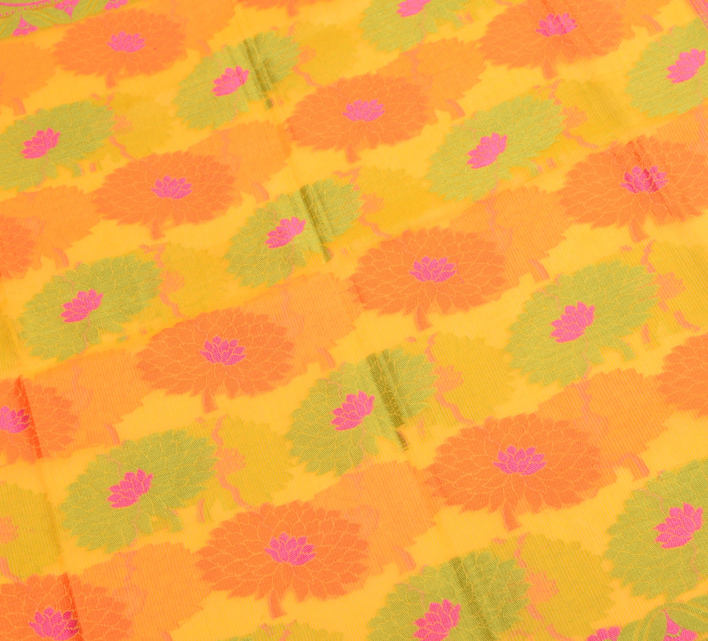 Sushila Vintage Yellow Woven Saree Art Silk Floral Indian Women Sari 5YDS Fabric