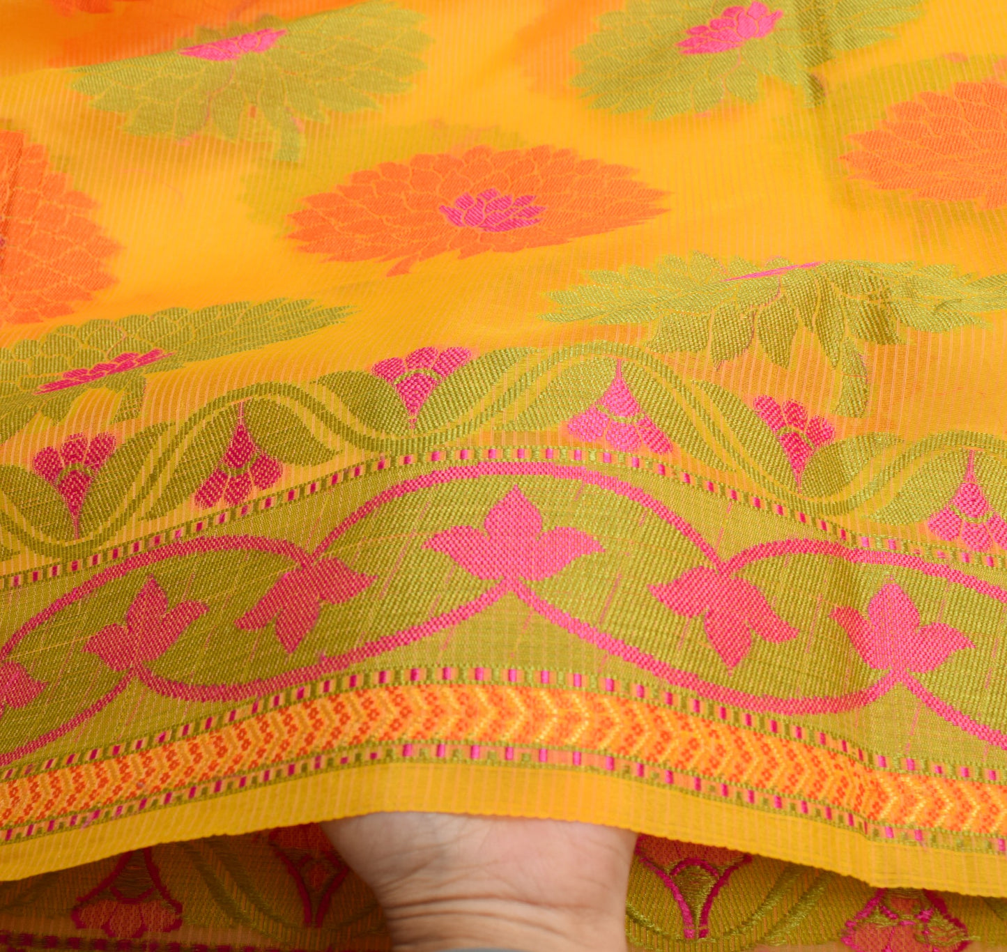 Sushila Vintage Yellow Woven Saree Art Silk Floral Indian Women Sari 5YDS Fabric