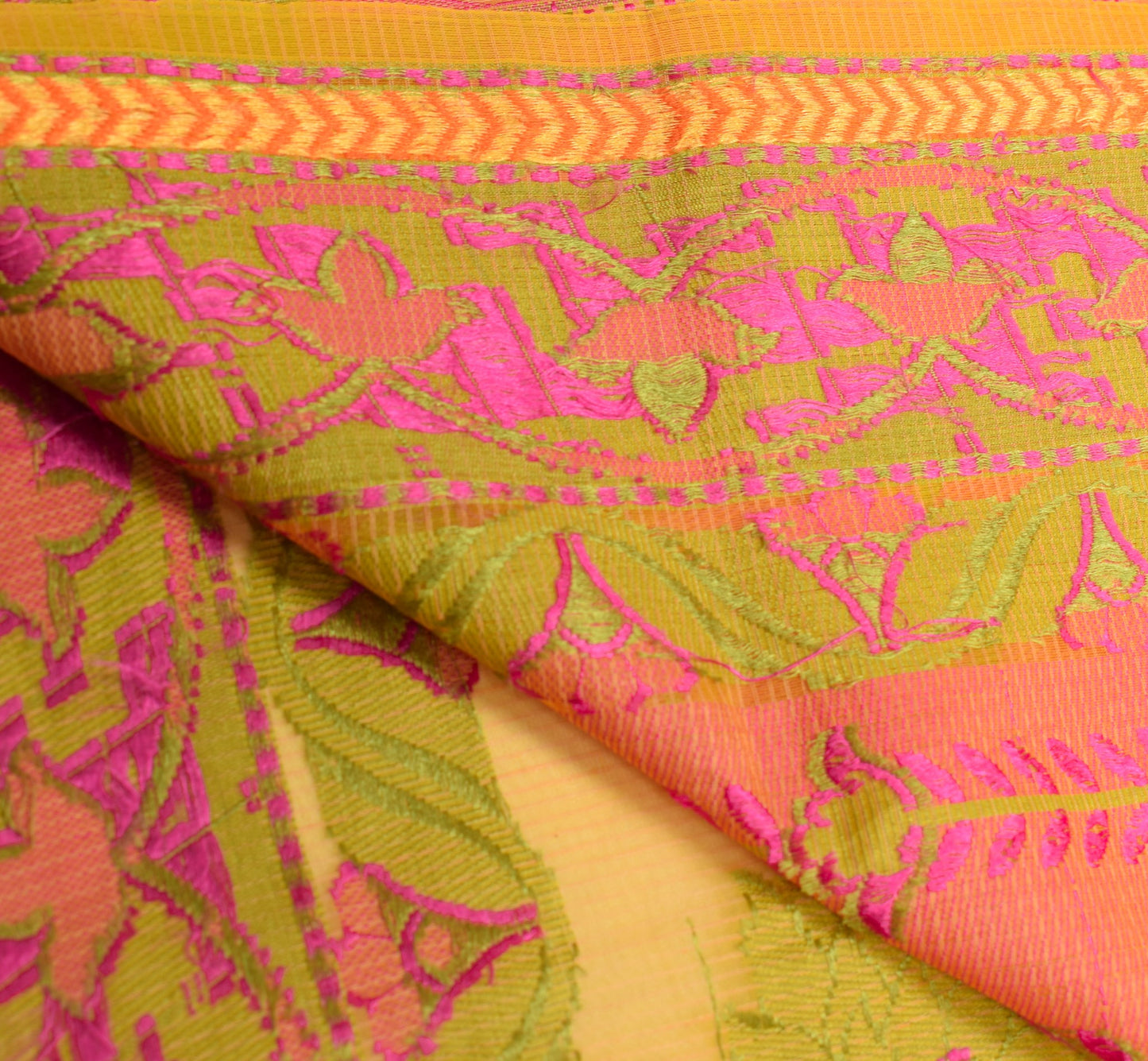 Sushila Vintage Yellow Woven Saree Art Silk Floral Indian Women Sari 5YDS Fabric