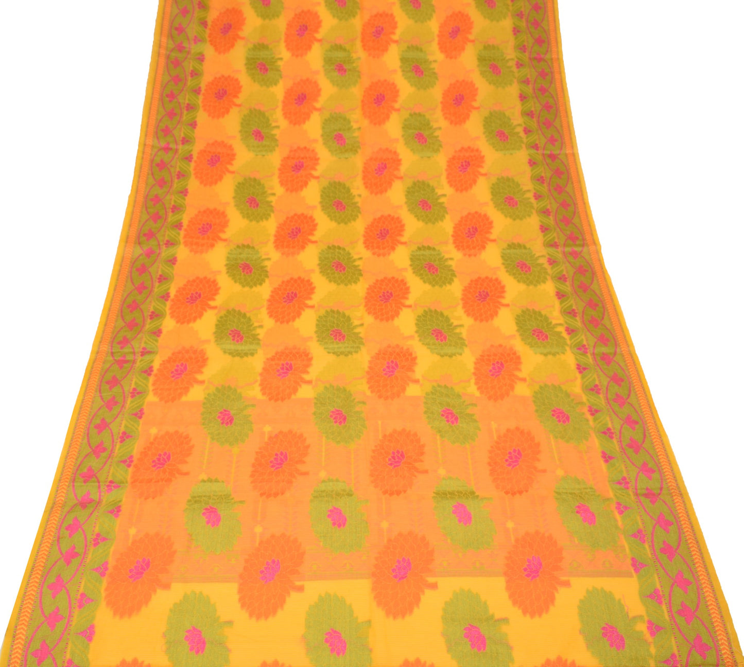 Sushila Vintage Yellow Woven Saree Art Silk Floral Indian Women Sari 5YDS Fabric