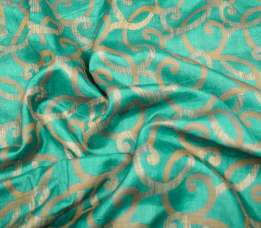 Sushila Vintage Turquoise Green Saree Pure Tussar Silk Paisley Woven Sari Fabric
