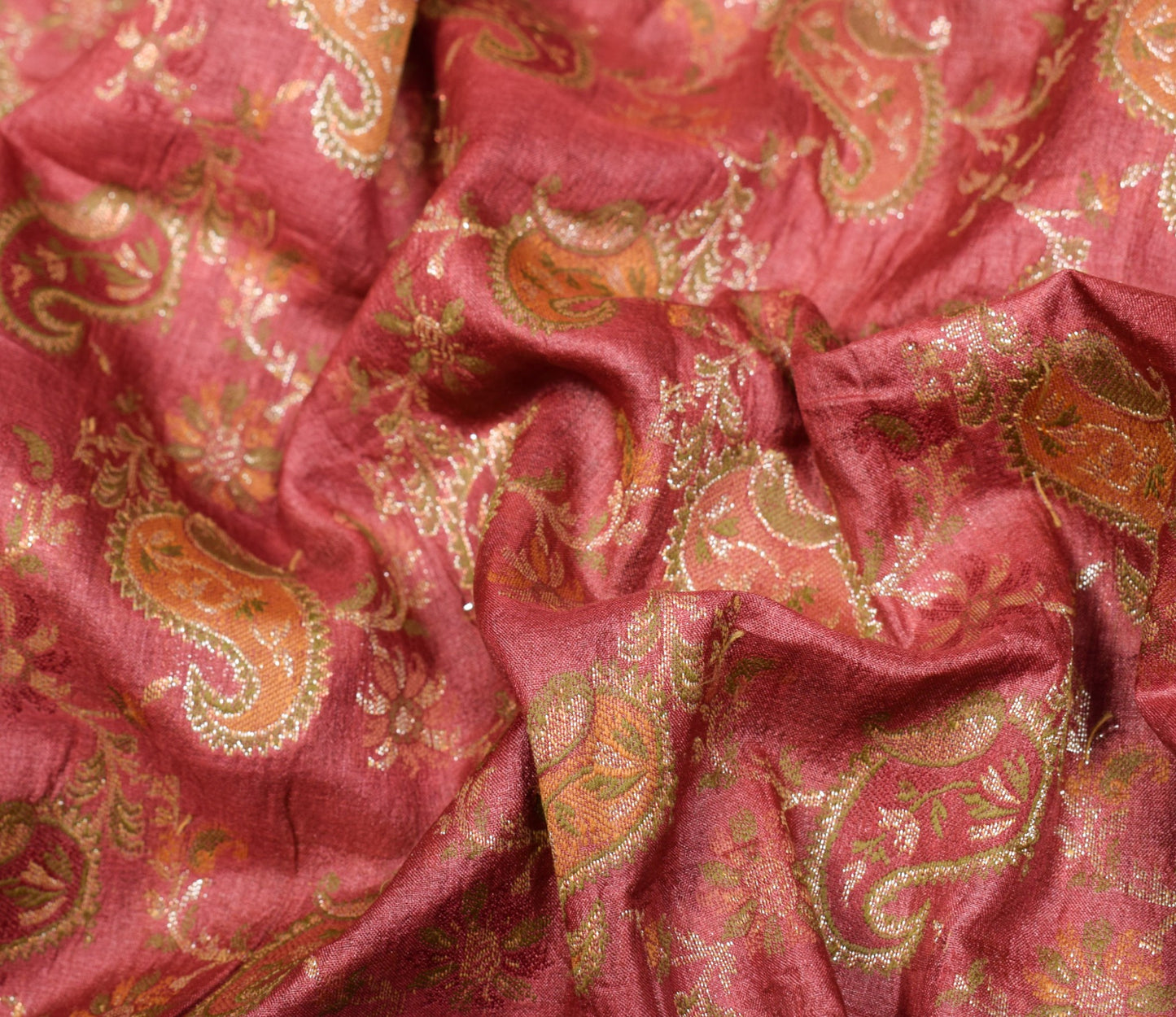 Sushila Vintage All Over Woven Saree 100%Pure Tussar Silk Maroon 5YD Sari Fabric