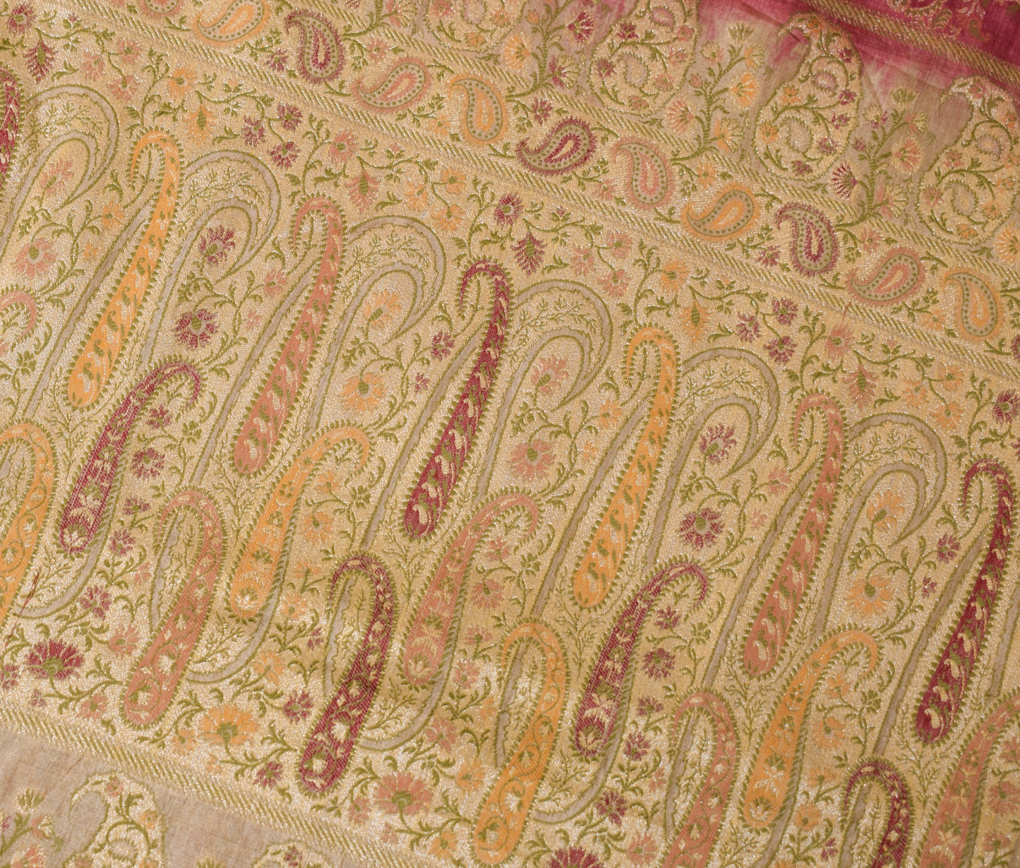 Sushila Vintage All Over Woven Saree 100%Pure Tussar Silk Maroon 5YD Sari Fabric