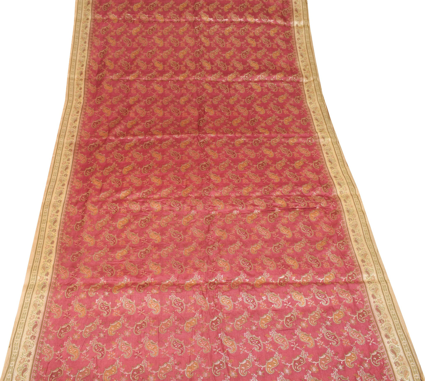 Sushila Vintage All Over Woven Saree 100%Pure Tussar Silk Maroon 5YD Sari Fabric