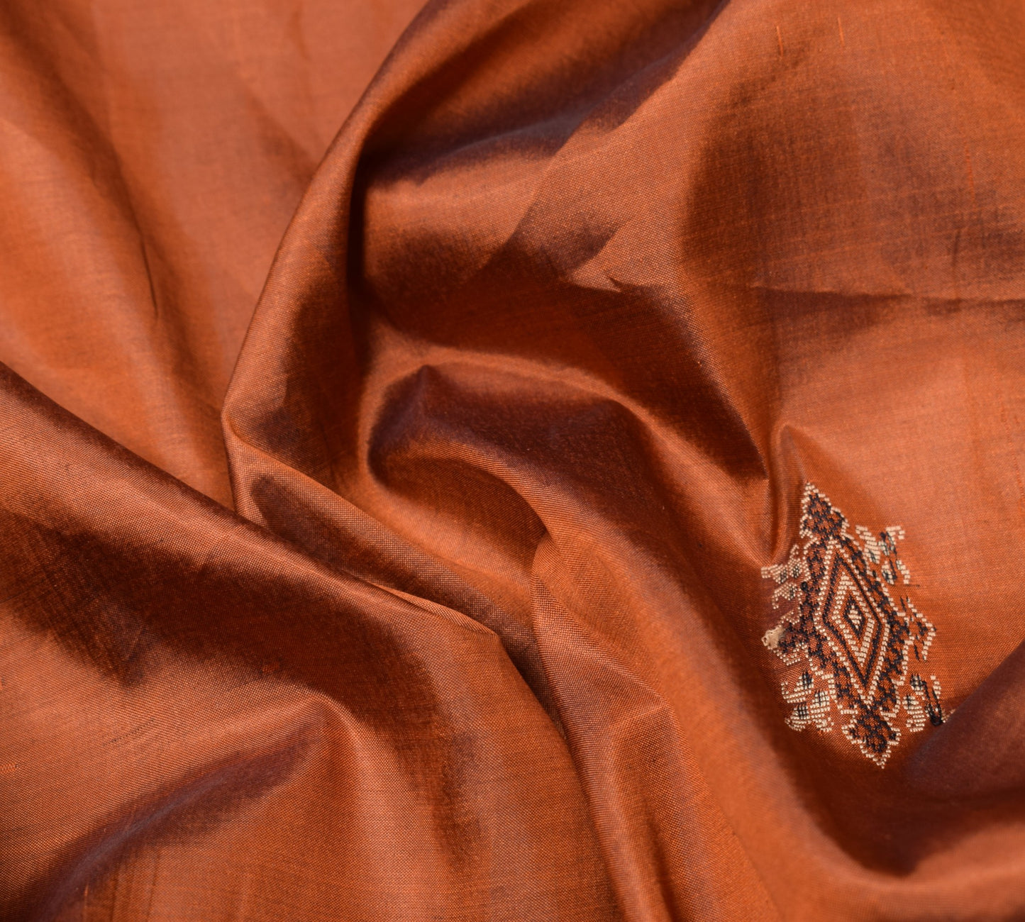 Sushila Vintage Rust Hand Woven Saree Pure Silk Resham Motifs Sari 6 Yard Fabric