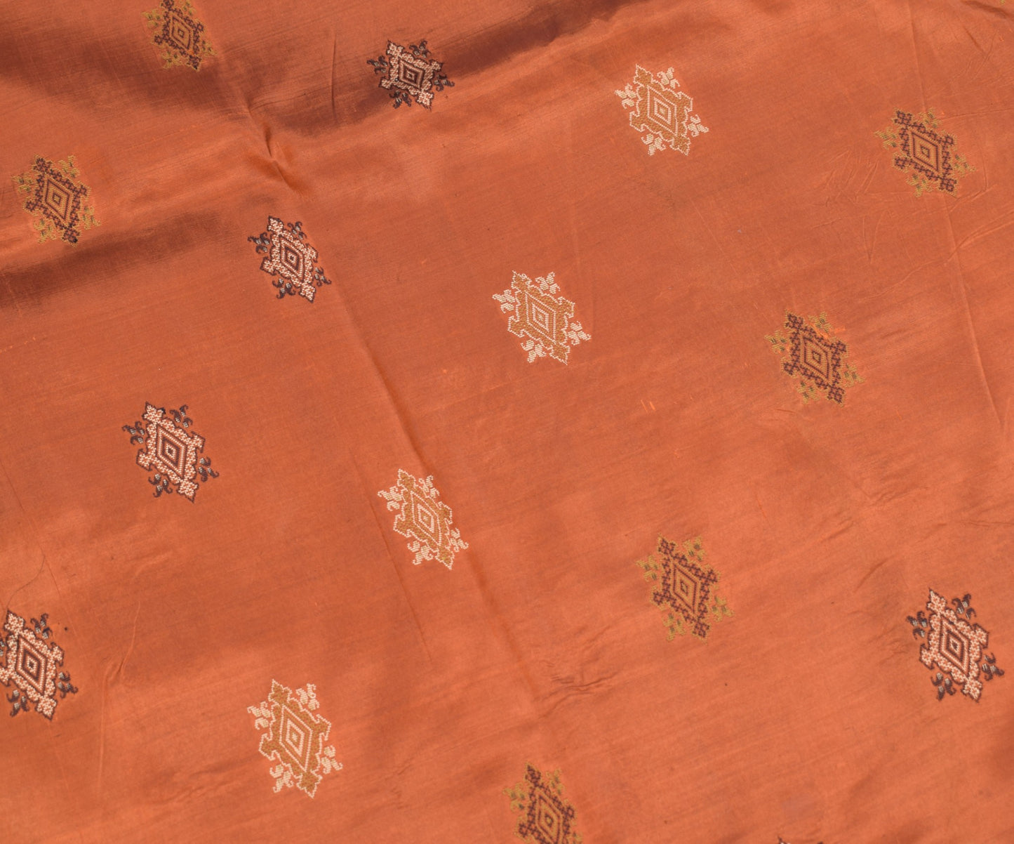 Sushila Vintage Rust Hand Woven Saree Pure Silk Resham Motifs Sari 6 Yard Fabric