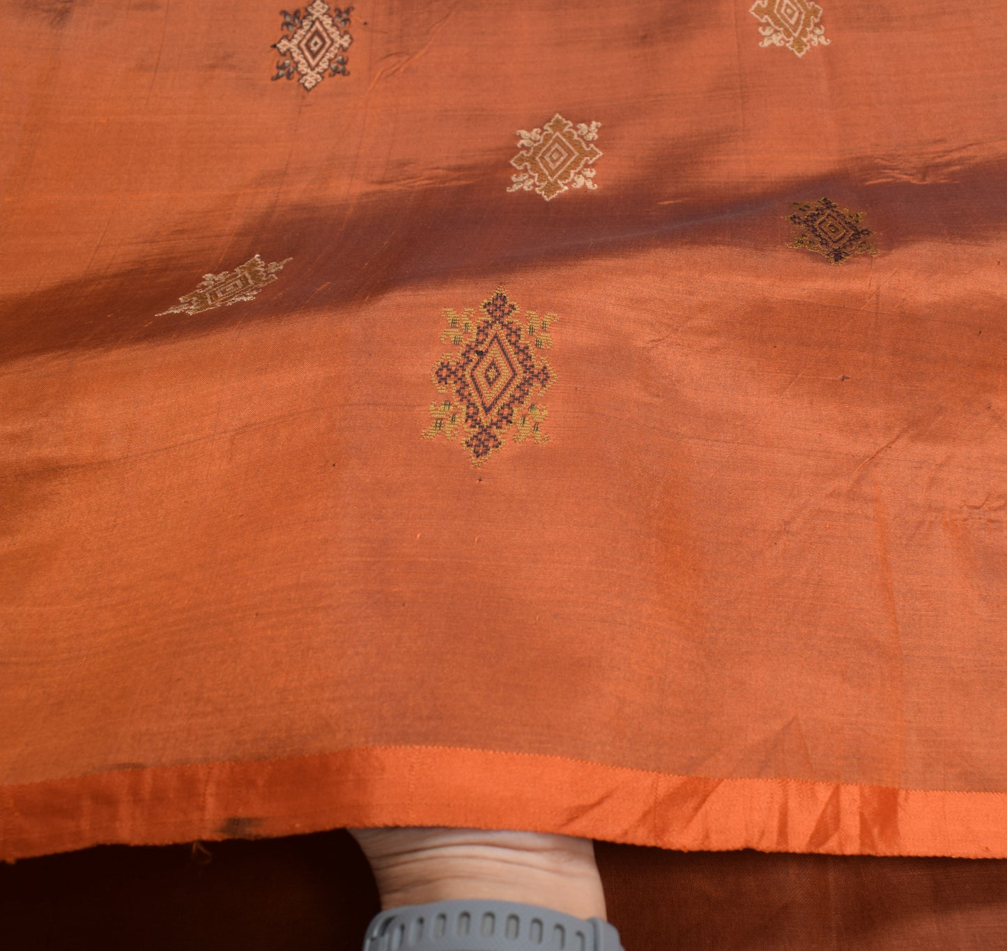 Sushila Vintage Rust Hand Woven Saree Pure Silk Resham Motifs Sari 6 Yard Fabric