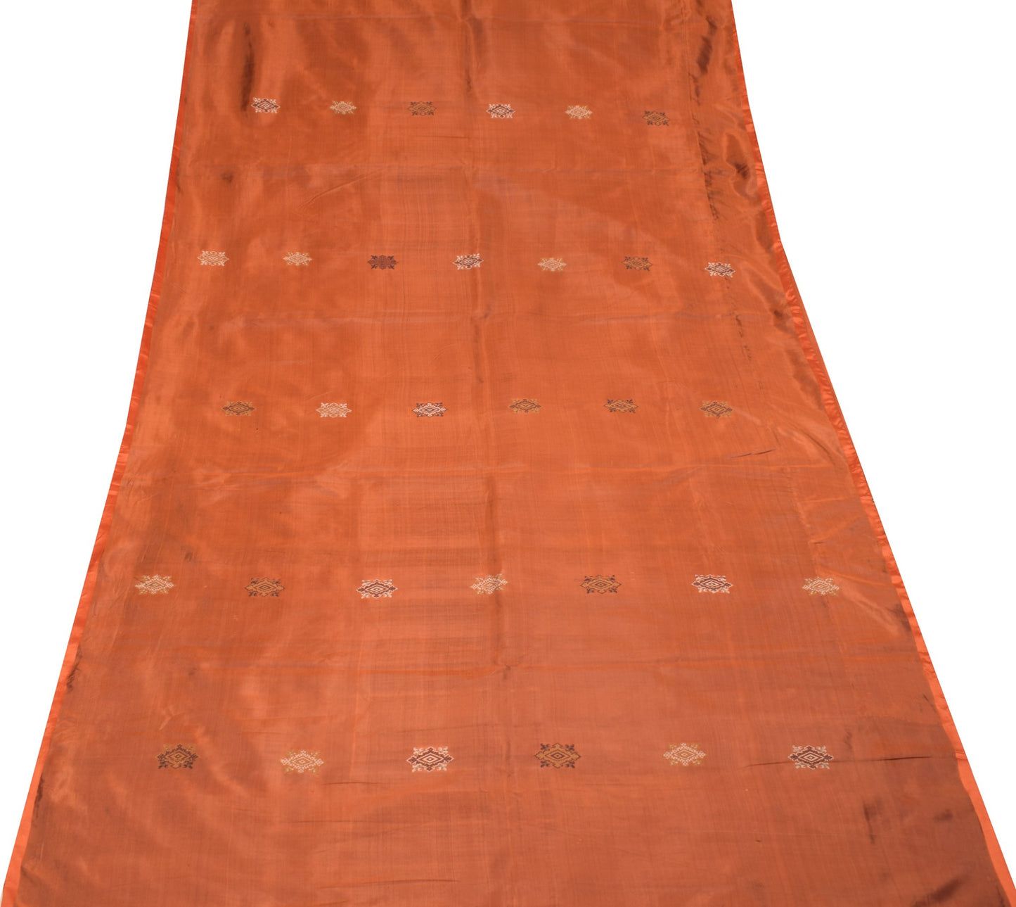 Sushila Vintage Rust Hand Woven Saree Pure Silk Resham Motifs Sari 6 Yard Fabric