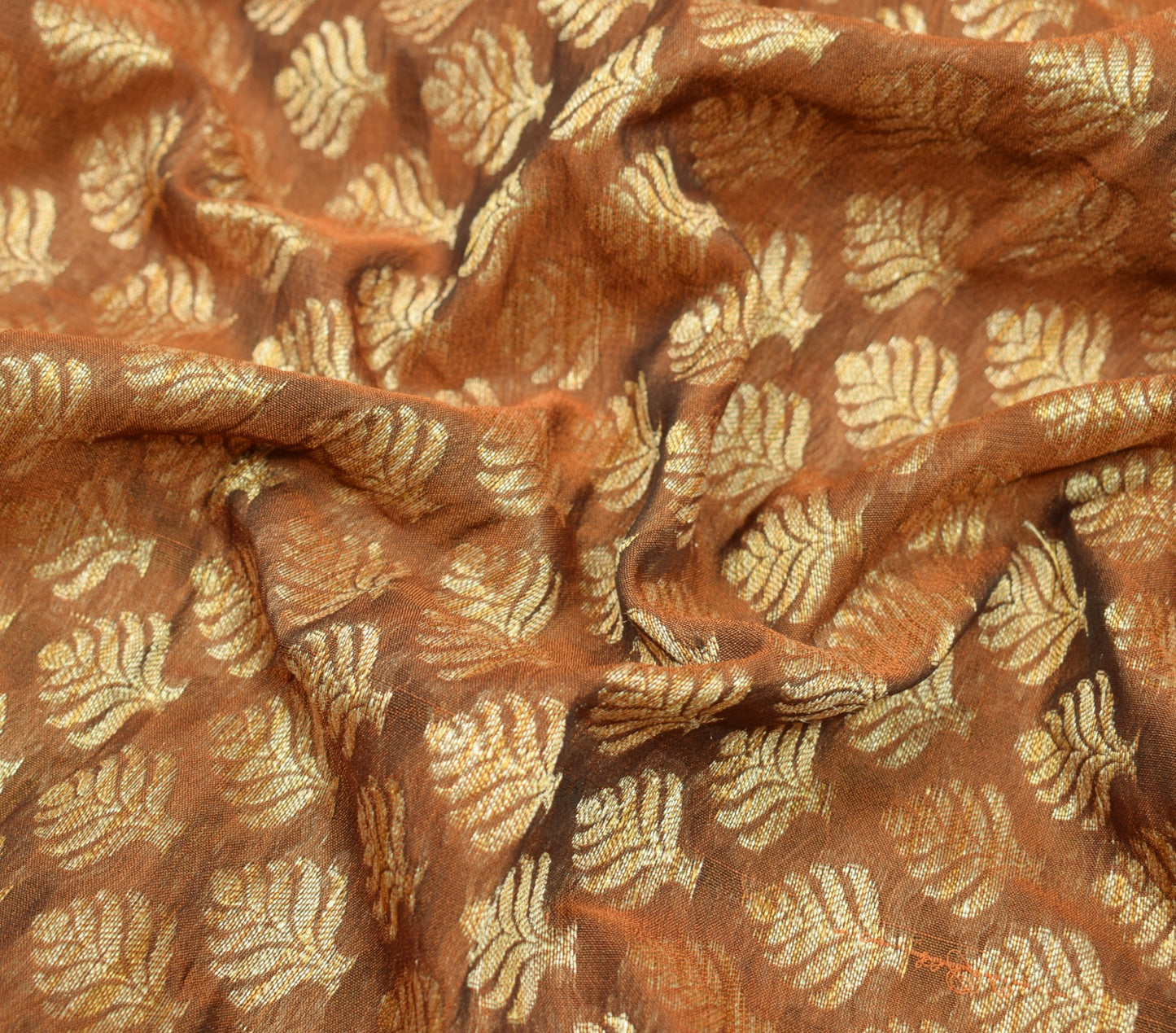 Sushila Vintage HEAVY Brown Saree 100% Pure Silk Woven & Hand Beaded Sari Fabric