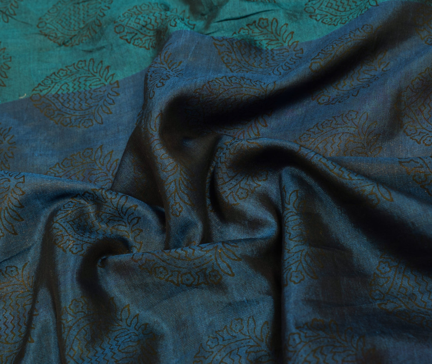 Sushila Vintage Blue Narayanpet Saree Hand Block & Woven Pure Cotton Sari Fabric