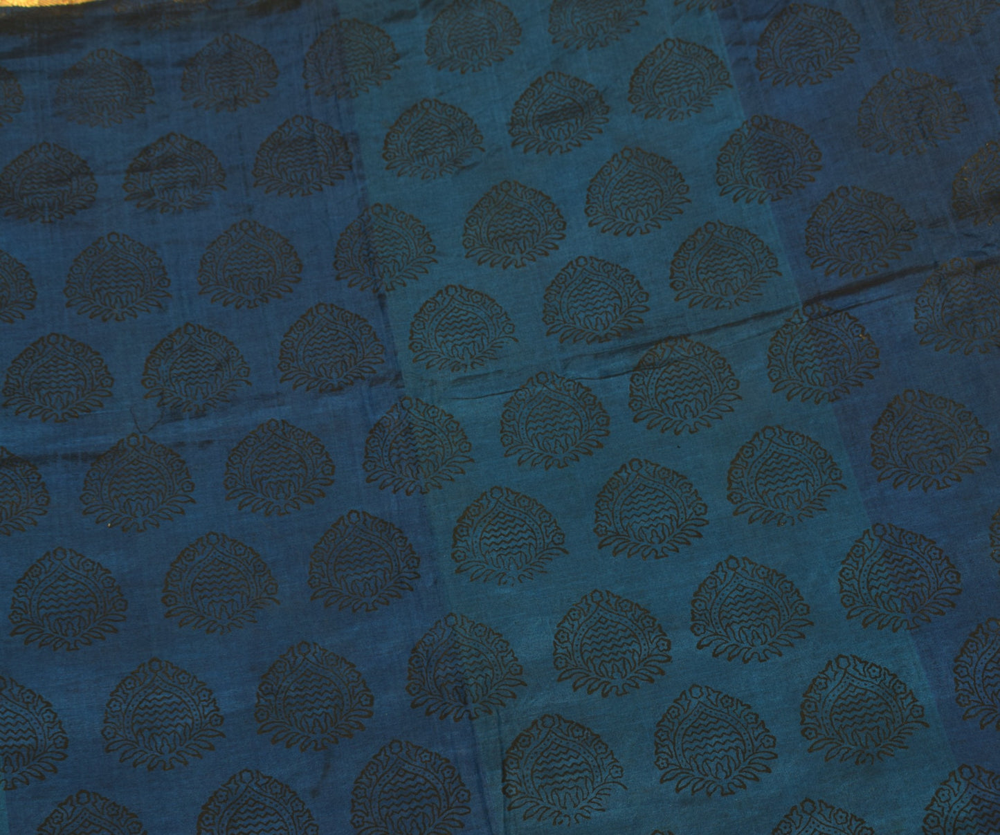 Sushila Vintage Blue Narayanpet Saree Hand Block & Woven Pure Cotton Sari Fabric