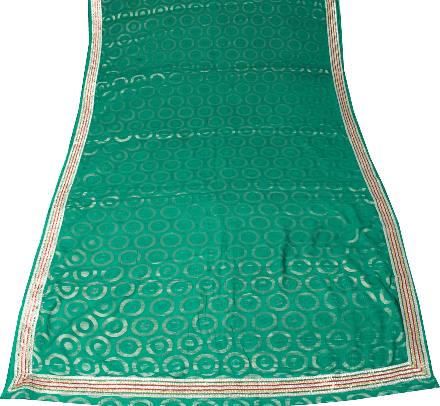 Sushila Vintage Teal Green Saree Pure Silk Woven Sequins Border 6YD Sari Fabric