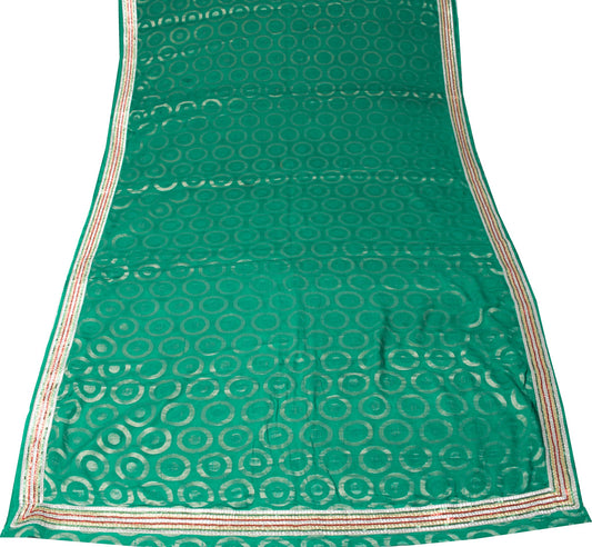Sushila Vintage Teal Green Saree Pure Silk Woven with Sequins Border Sari Fabric