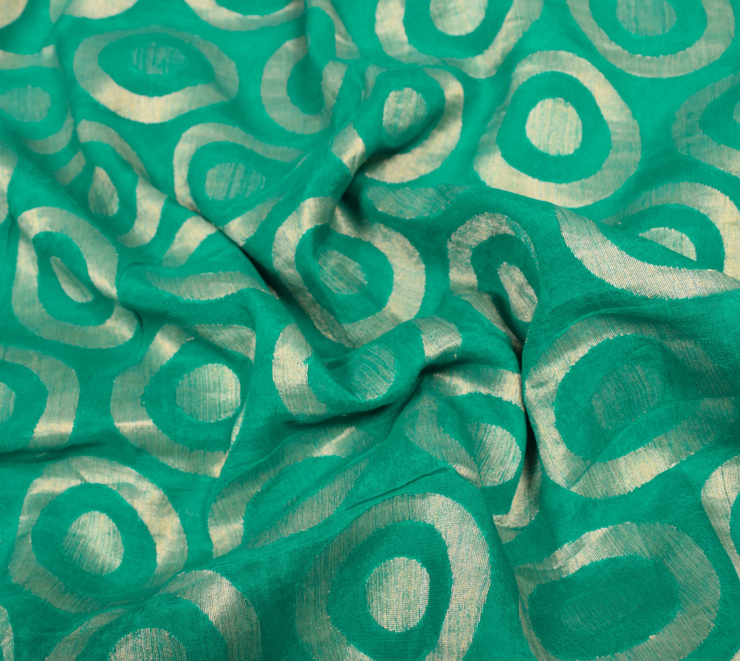 Sushila Vintage Teal Green Saree Pure Silk Woven Sequins Border 6YD Sari Fabric