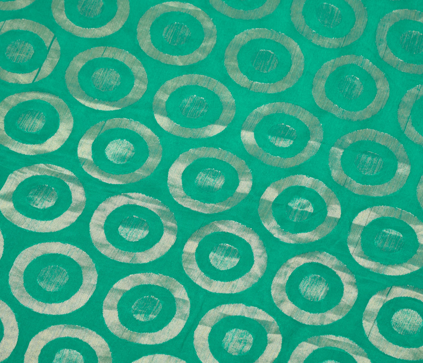 Sushila Vintage Teal Green Saree Pure Silk Woven Sequins Border 6YD Sari Fabric