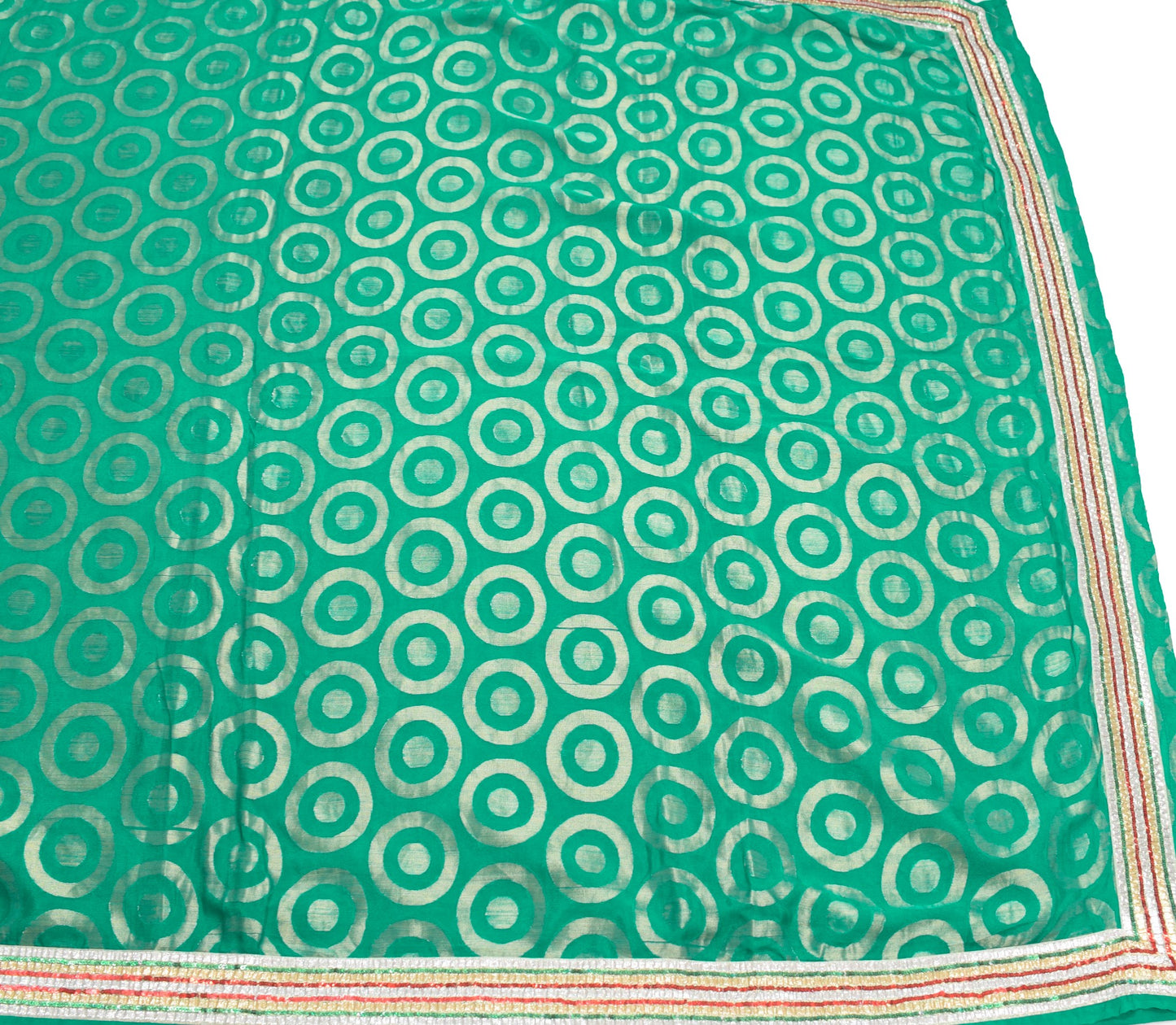 Sushila Vintage Teal Green Saree Pure Silk Woven Sequins Border 6YD Sari Fabric