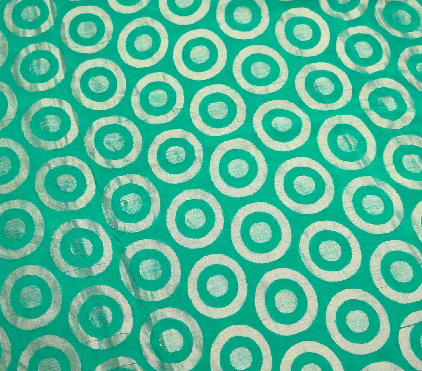 Sushila Vintage Teal Green Saree Pure Silk Woven Sequins Border 6YD Sari Fabric