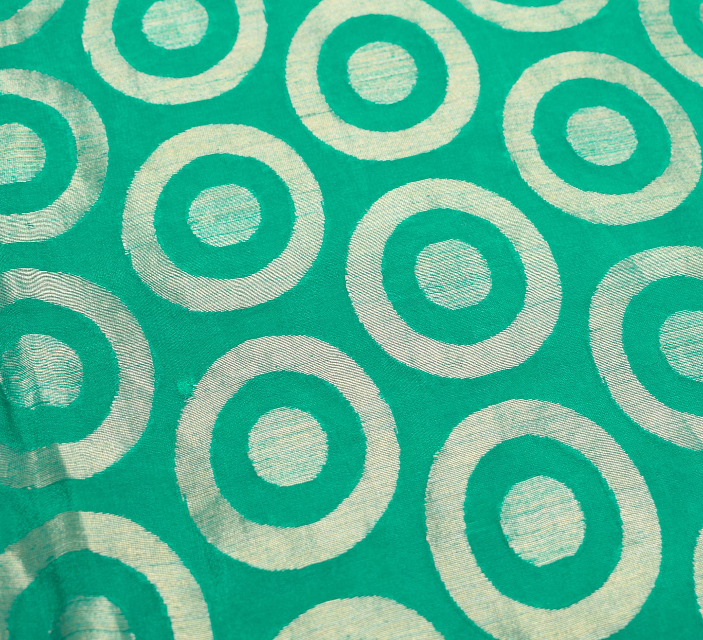 Sushila Vintage Teal Green Saree Pure Silk Woven Sequins Border 6YD Sari Fabric