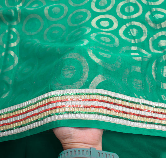 Sushila Vintage Teal Green Saree Pure Silk Woven with Sequins Border Sari Fabric