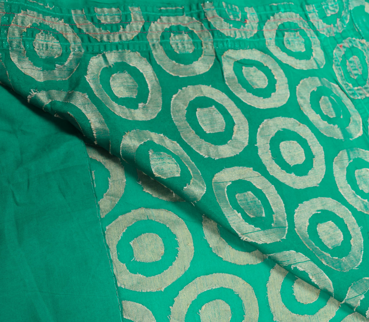 Sushila Vintage Teal Green Saree Pure Silk Woven Sequins Border 6YD Sari Fabric