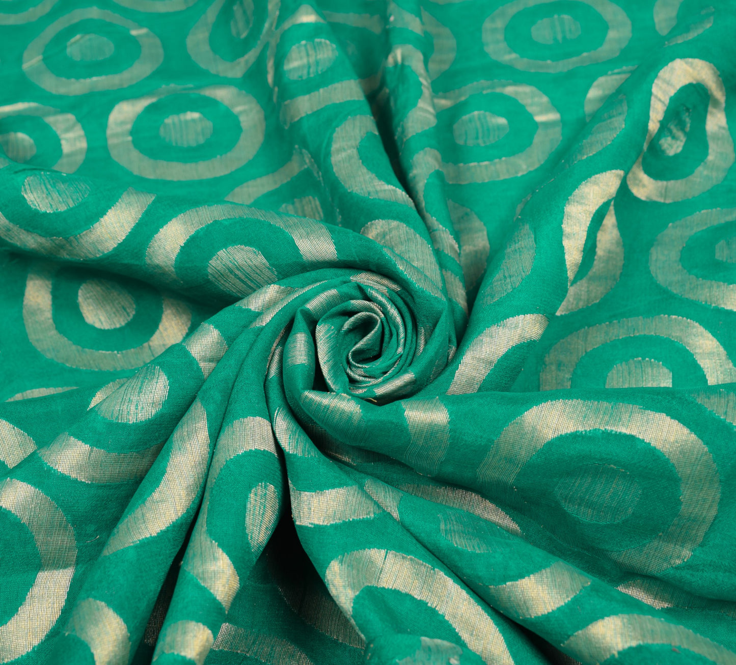 Sushila Vintage Teal Green Saree Pure Silk Woven Sequins Border 6YD Sari Fabric