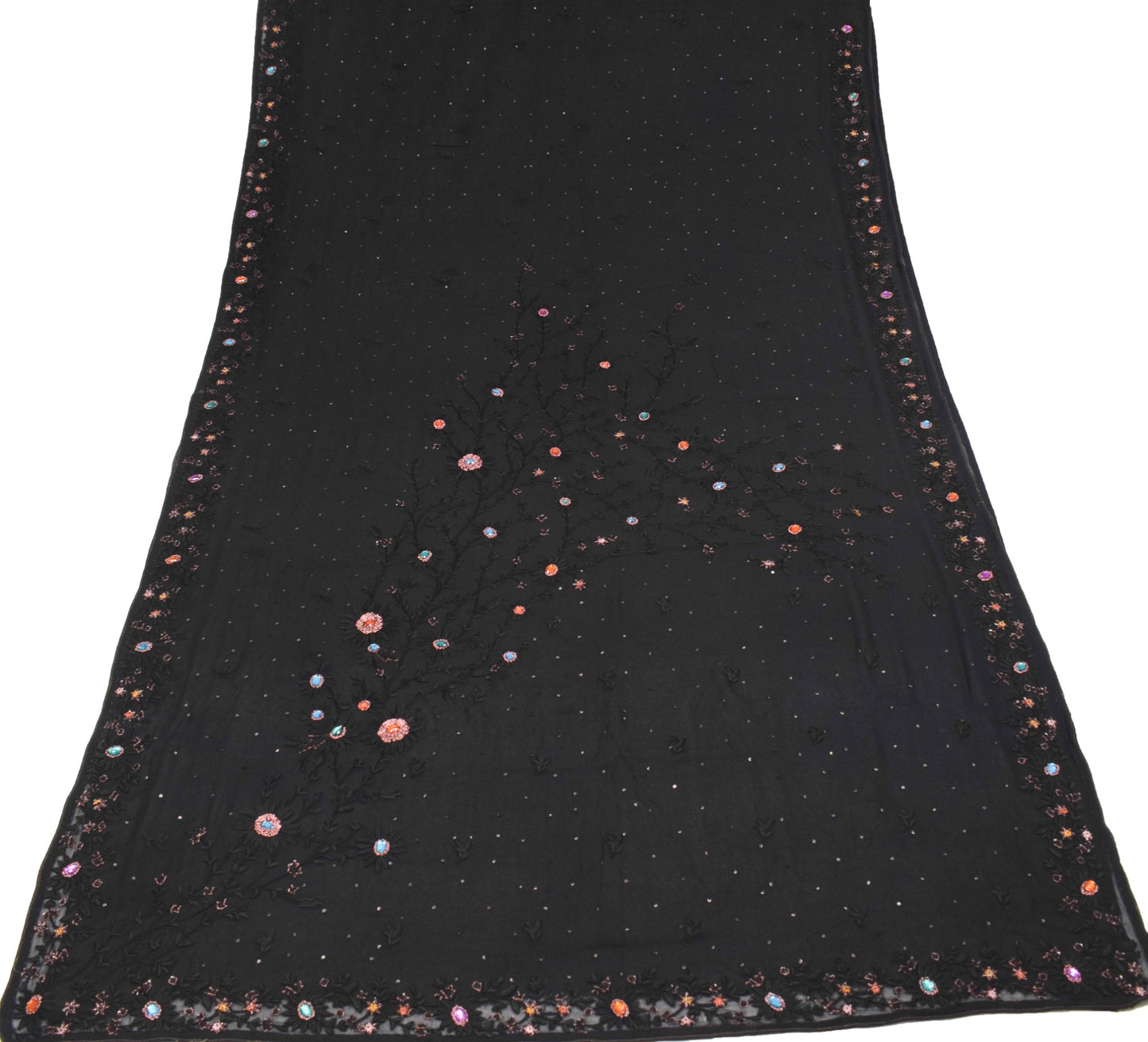 Sushila Vintage Black Classy Saree Pure Georgette Hand Embroidered Sari Fabric