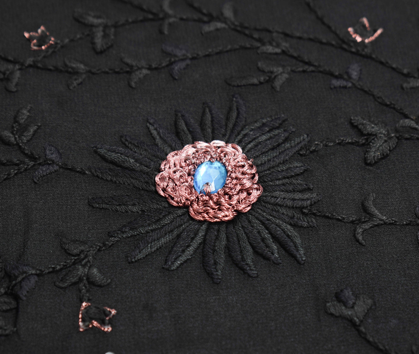 Sushila Vintage Black Classy Saree Pure Georgette Hand Embroidered Sari Fabric