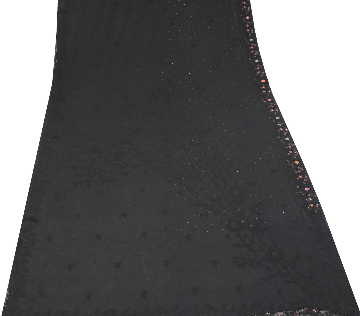 Sushila Vintage Black Classy Saree Pure Georgette Hand Embroidered Sari Fabric