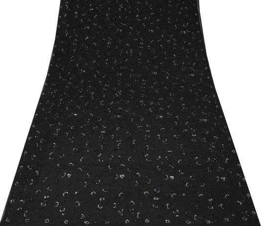 Sushila Vintage Black Bollywood Saree Pure Georgette Hand Embellish Sari Fabric