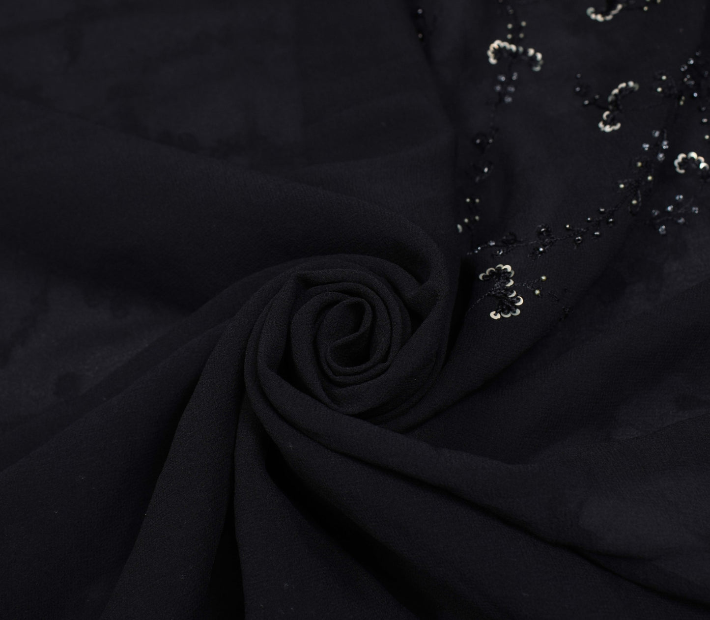Sushila Vintage Black Bollywood Saree Pure Georgette Hand Embellish Sari Fabric