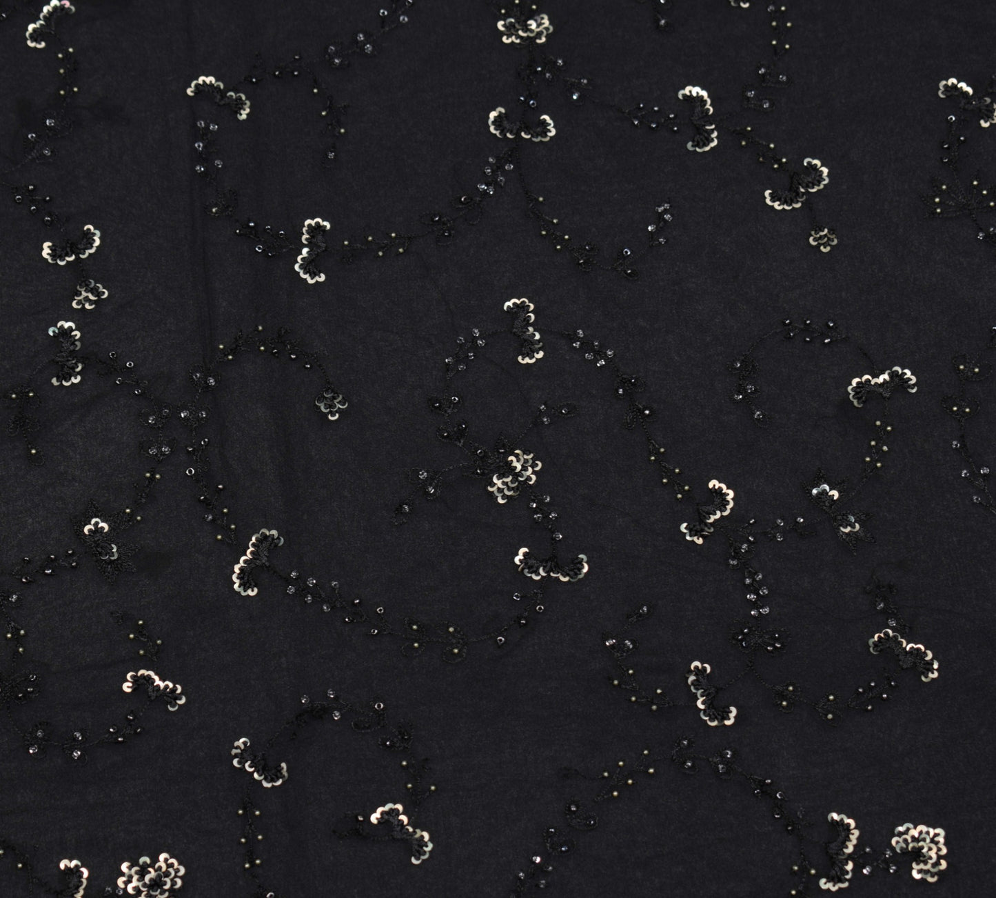 Sushila Vintage Black Bollywood Saree Pure Georgette Hand Embellish Sari Fabric