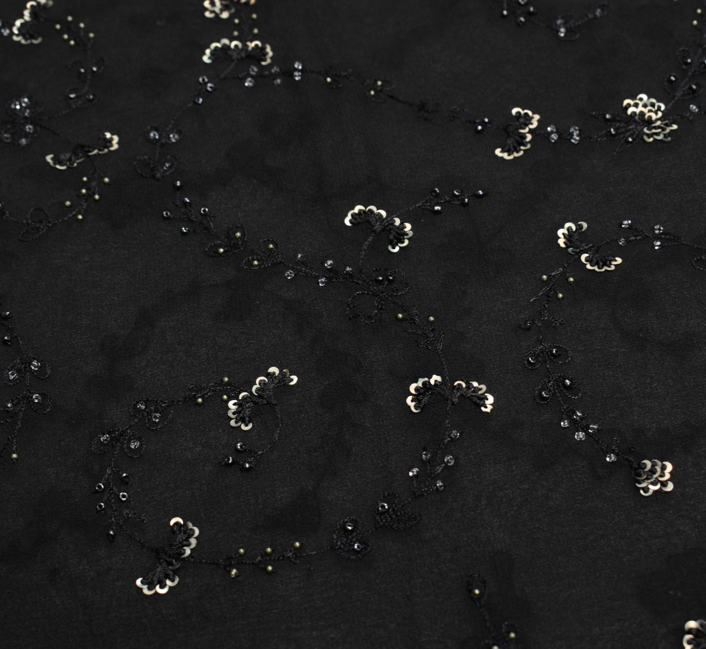 Sushila Vintage Black Bollywood Saree Pure Georgette Hand Embellish Sari Fabric