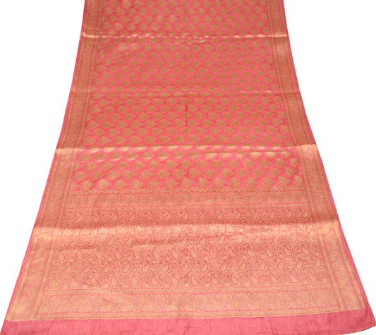 Sushila Vintage Pink  Woven Saree 100%Pure Tussar Silk Floral 6 Yard Sari Fabric