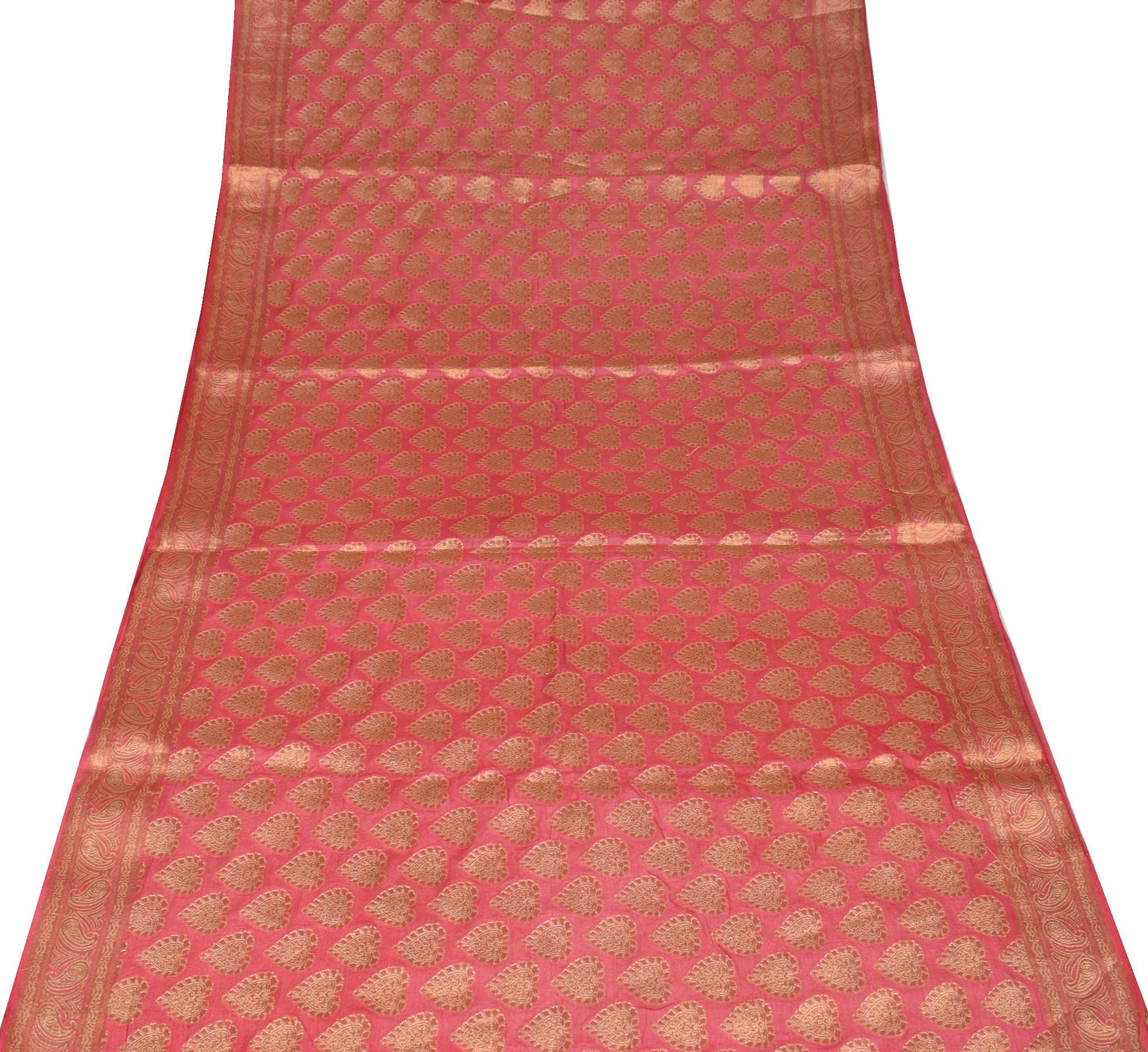 Sushila Vintage Pink  Woven Saree 100%Pure Tussar Silk Floral 6 Yard Sari Fabric