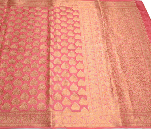 Sushila Vintage Pink  Woven Saree 100%Pure Tussar Silk Floral 6 Yard Sari Fabric