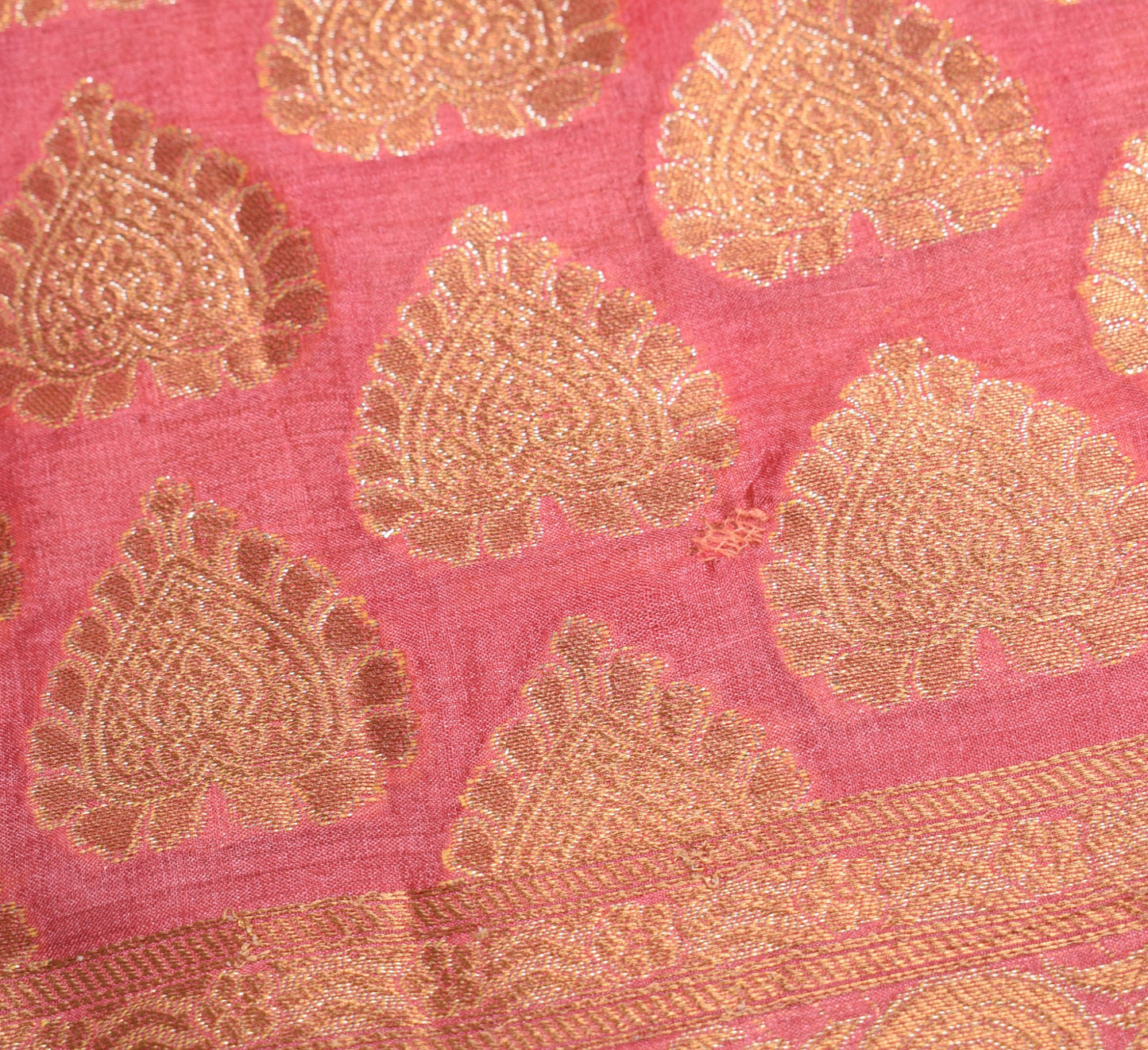 Sushila Vintage Pink  Woven Saree 100%Pure Tussar Silk Floral 6 Yard Sari Fabric