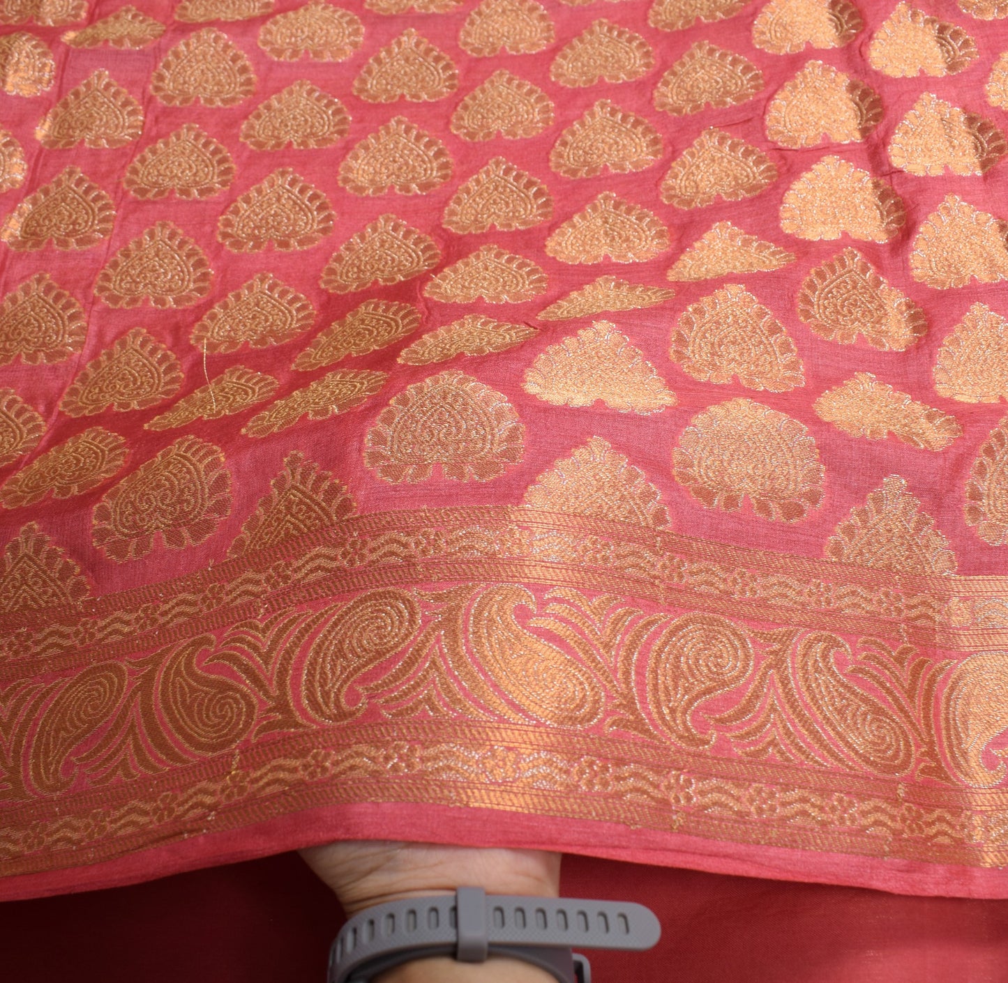 Sushila Vintage Pink  Woven Saree 100%Pure Tussar Silk Floral 6 Yard Sari Fabric