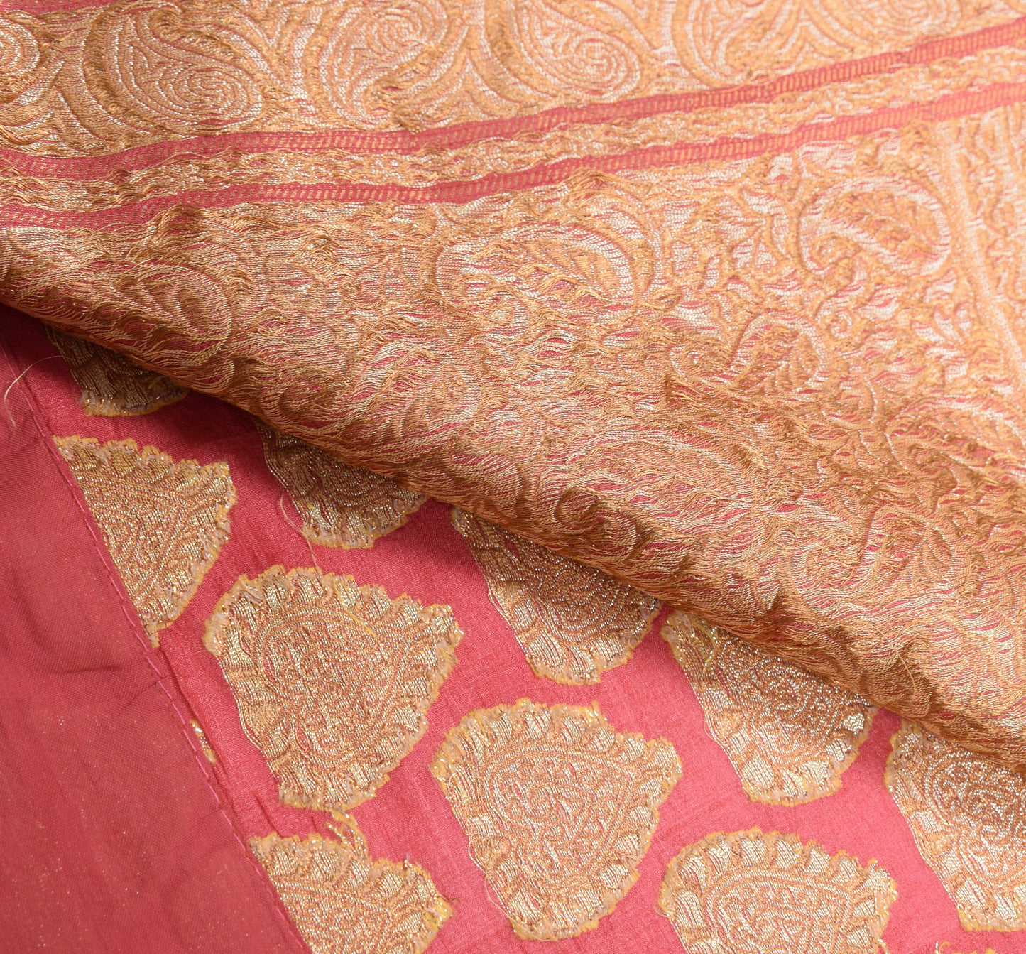 Sushila Vintage Pink  Woven Saree 100%Pure Tussar Silk Floral 6 Yard Sari Fabric