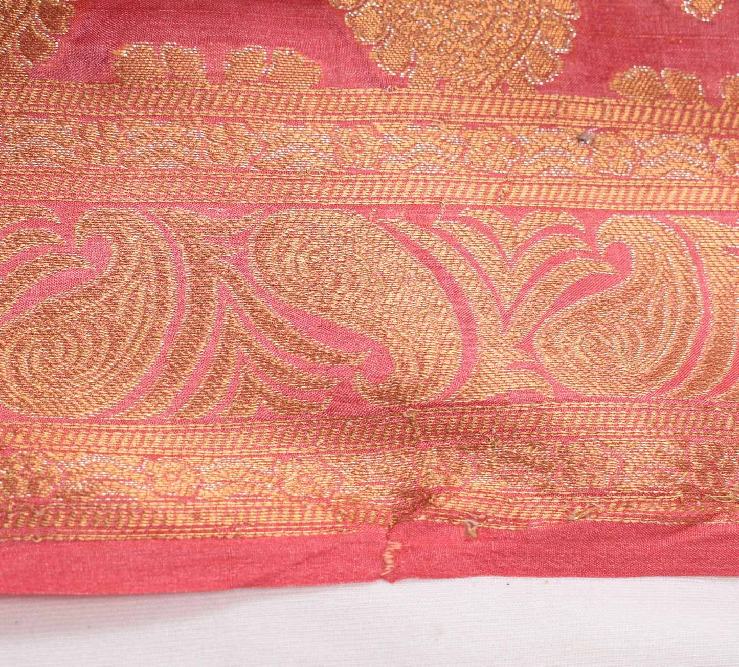 Sushila Vintage Pink  Woven Saree 100%Pure Tussar Silk Floral 6 Yard Sari Fabric