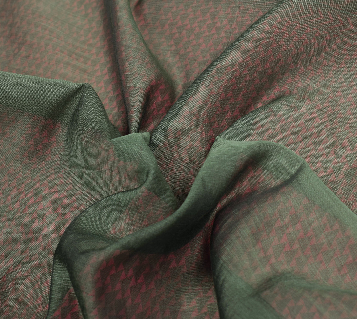 Sushila Vintage Green Saree with Pink Border Pure Cotton Woven Sari Craft Fabric