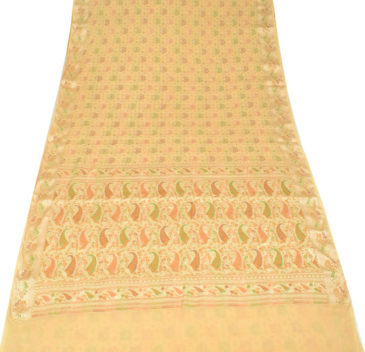 Sushila Vintage Pure Khaddi Chiffon Silk Banarasi Handloom Woven Beige Sari