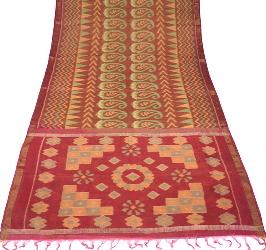 Sushila Vintage Maroon Saree Pure Cotton Silk Hand Woven Pochampally Ikat Sari