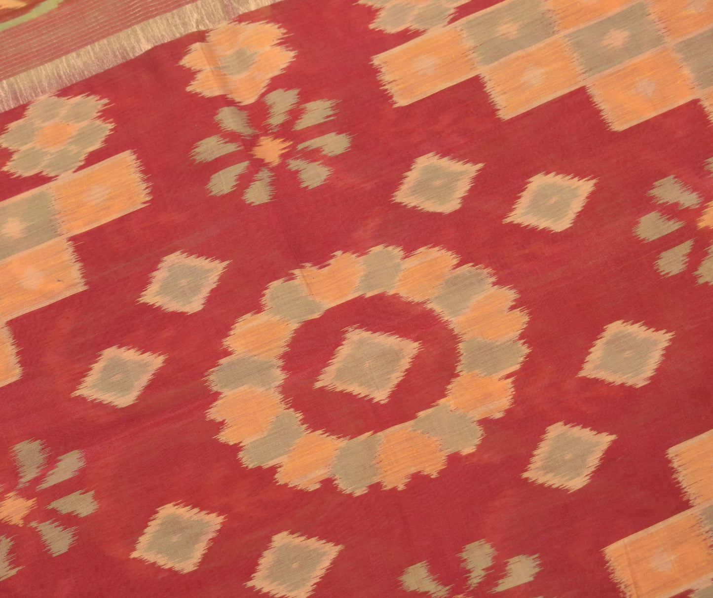 Sushila Vintage Maroon Saree Pure Cotton Silk Hand Woven Pochampally Ikat Sari
