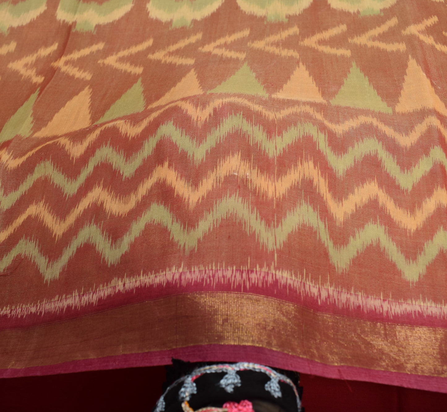 Sushila Vintage Maroon Saree Pure Cotton Silk Hand Woven Pochampally Ikat Sari