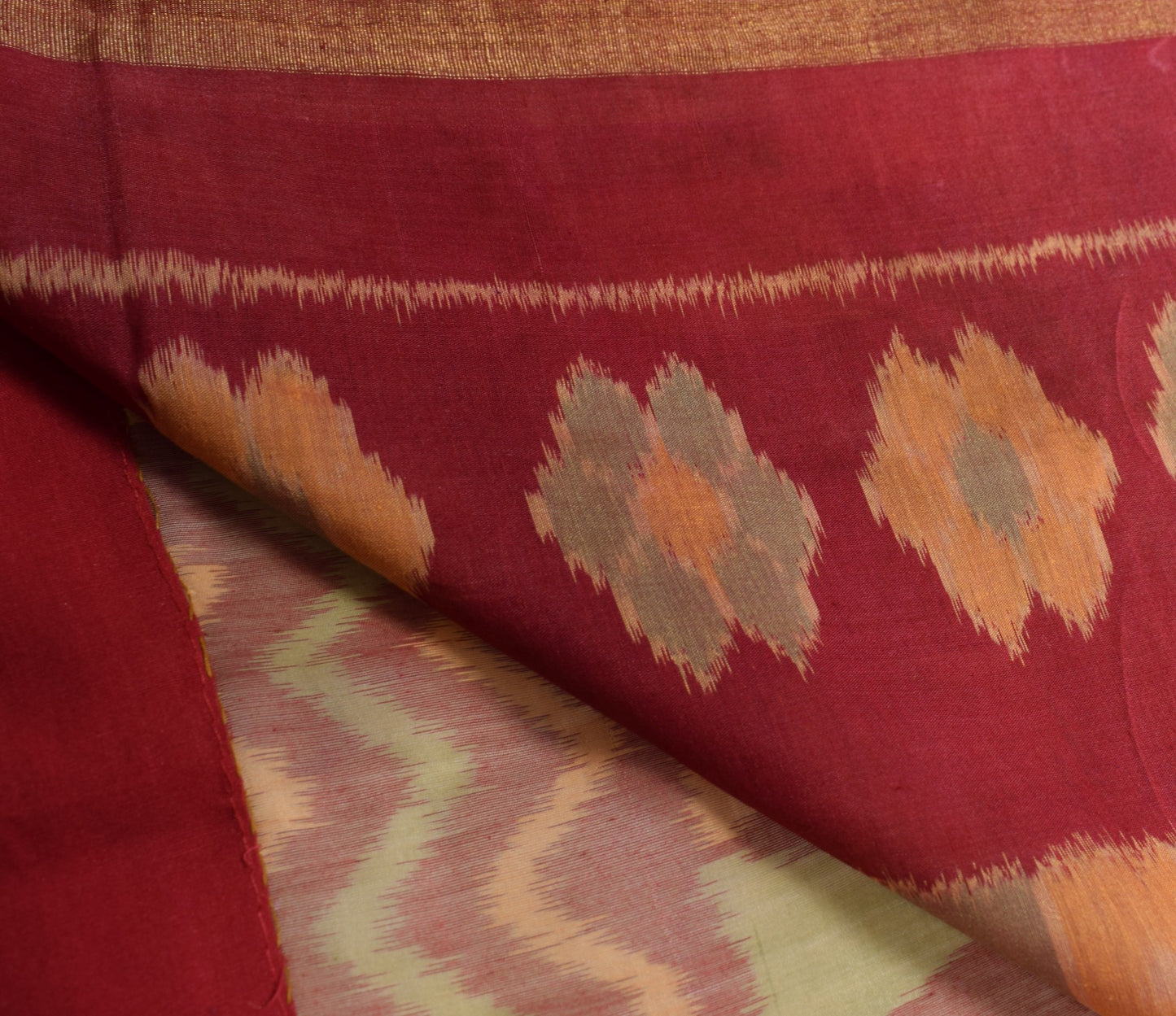 Sushila Vintage Maroon Saree Pure Cotton Silk Hand Woven Pochampally Ikat Sari