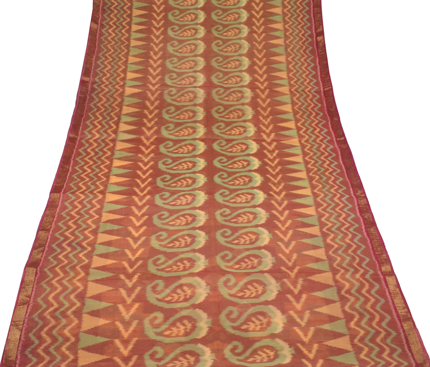 Sushila Vintage Maroon Saree Pure Cotton Silk Hand Woven Pochampally Ikat Sari